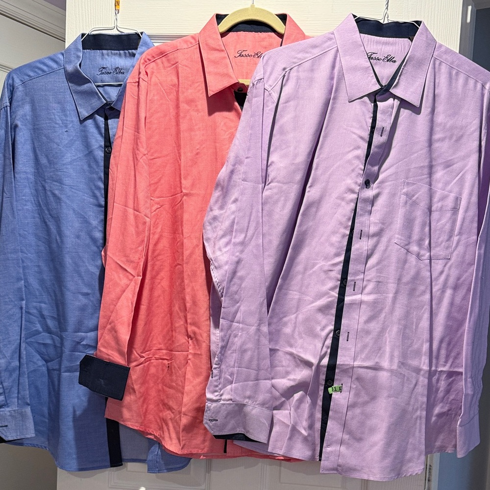 Bundle of Tasso Elba Textured Men’s Dress Shirts - Blue, Coral, Lavender